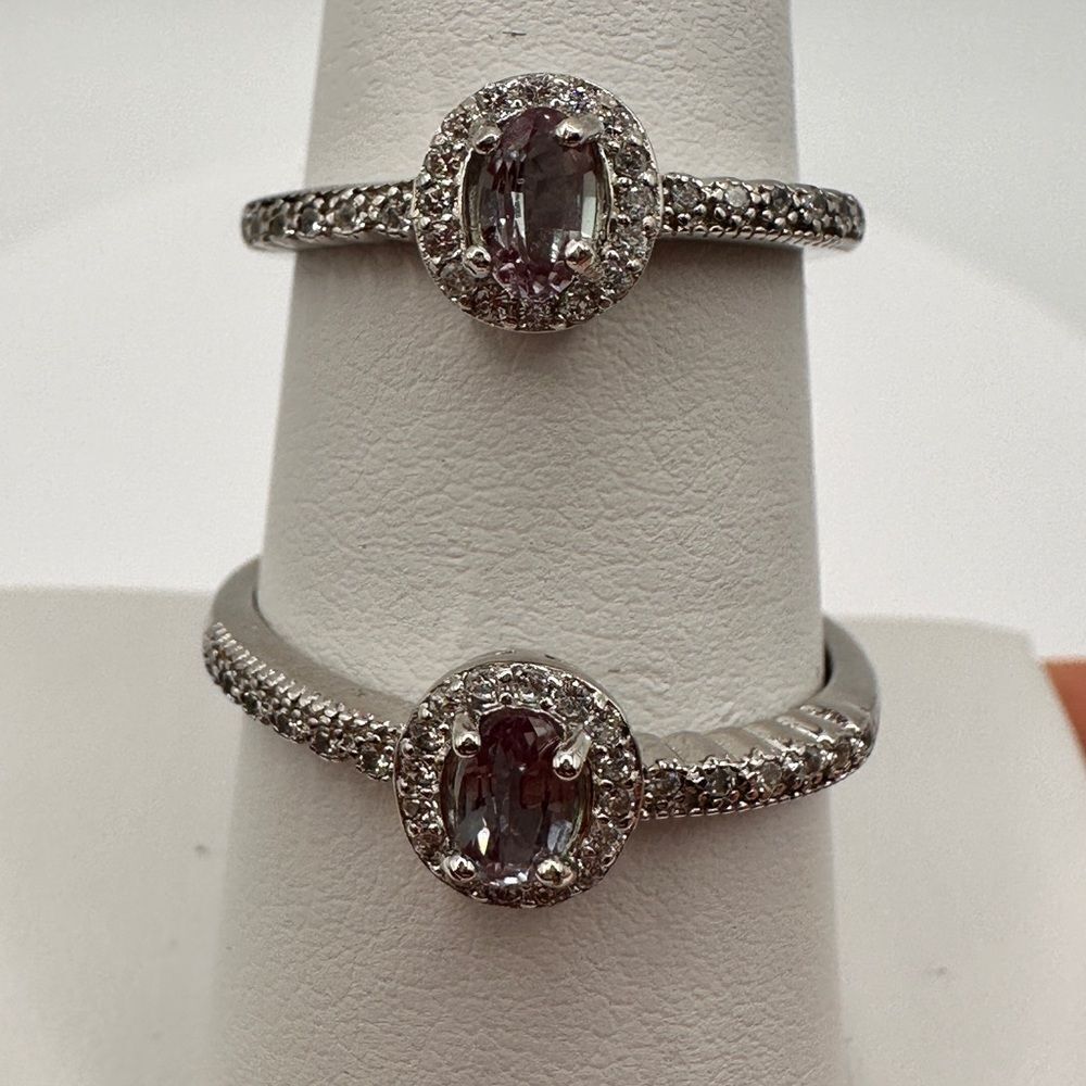SALE! .43ct lab color changing alexandrite and cz‎ accent diamonds, .925 ring!!